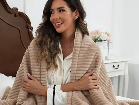 Ribbed Flannel Electric Throw Blanket