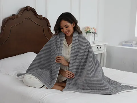 Ribbed Flannel Electric Throw Blanket