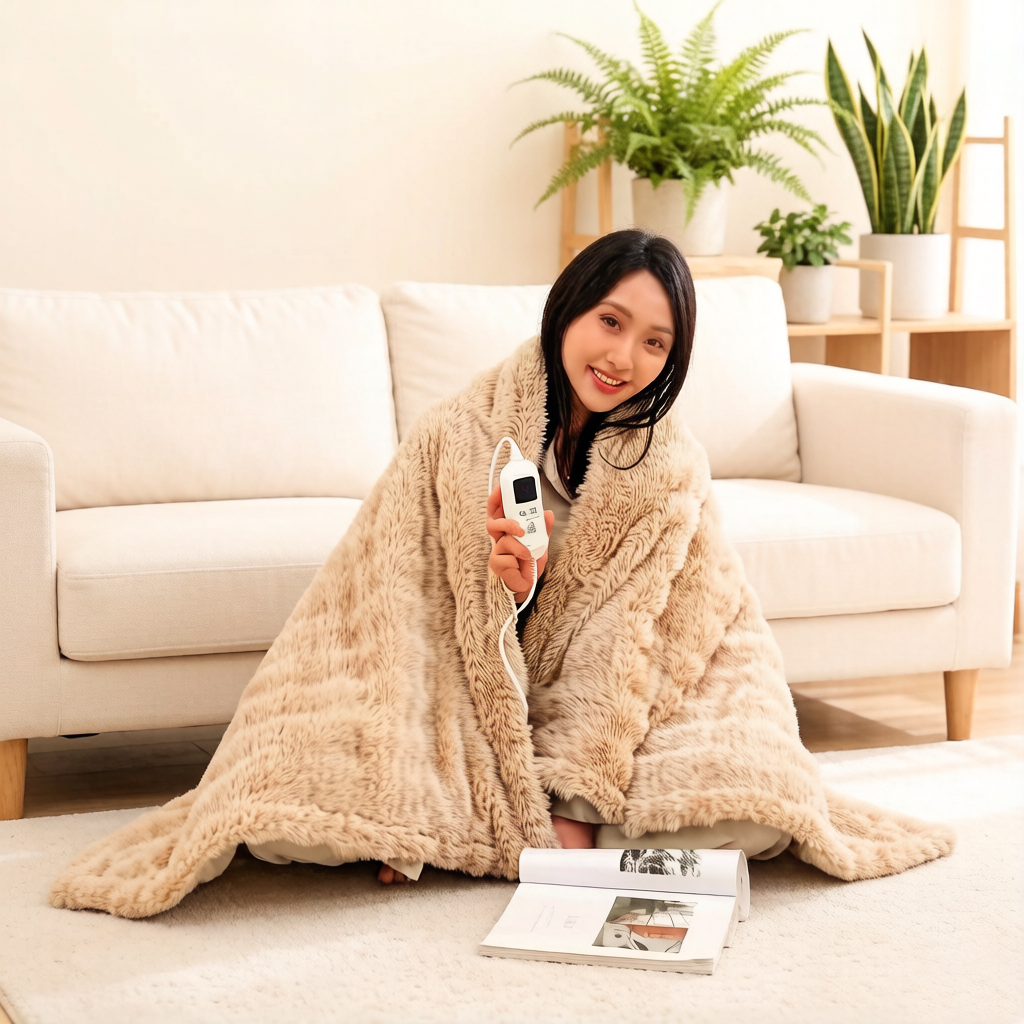 Rabbit faux fur electric blanket control with LCD Display